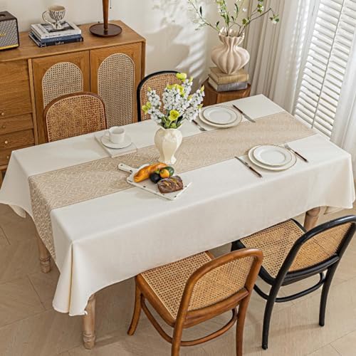 Luxus-Baumwolltischdecke, Flecken- und Wasserabweisend, Elegante Rechteckige Tischdecke für Zuhause, Partys und Besondere Anlässe(Beige, 100x150cm) von BSBHJY