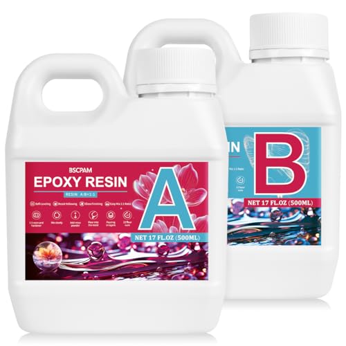 BSCPAM 1L Epoxidharz set, 34Oz Epoxidharz mit Härter, Geeignet für Anfänger Epoxy Resin, 1: 1 Einfache Modulation Kristallklares Epoxidharz für DIY-Basteln, Schmuckherstellung Gießen von Formen von BSCPAM