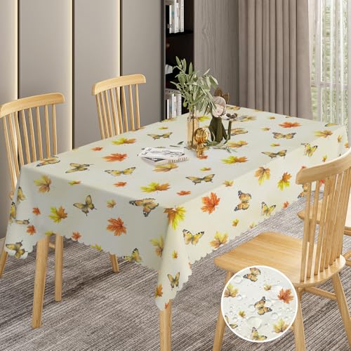 BSGIFT Herbst Tischdecke Rechteckig 140x180 cm, Herbstblättern Tischdecken für Draußen Polyester Outdoor Abwaschbar Gartentischdecke Eckig Wetterfest Table Cloth für Küche Garten Gartentisch Party von BSGIFT