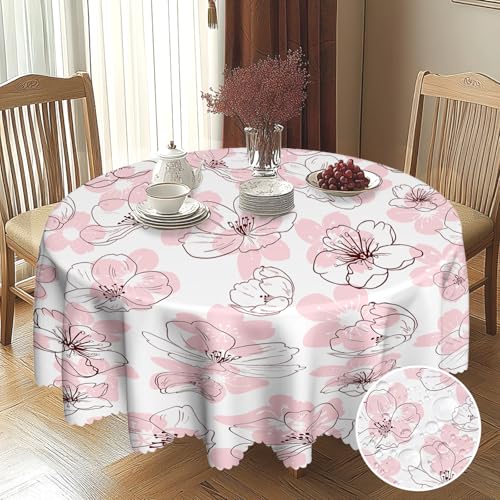 BSGIFT Runde Tischdecke mit Blumenmuster 150, Rote Blumen Gartentischdecke Rund Garten Tischdecken für Draußen Polyester Outdoor Abwaschbar Wetterfest Table Cloth für Küche Gartentisch Esstisch Party von BSGIFT