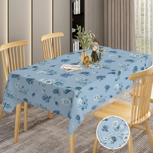 BSGIFT Tischdecke Floral Rechteckig 110x140 cm, Blau Blumen Garten Tischdecken für Draußen Polyester Outdoor Abwaschbar Gartentischdecke Eckig Wetterfest Table Cloth für Küche Garten Gartentisch Party von BSGIFT