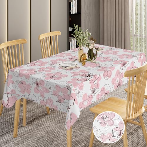 BSGIFT Tischdecke Floral Rechteckig 110x140 cm, Rote Blumen Garten Tischdecken für Draußen Polyester Outdoor Abwaschbar Gartentischdecke Eckig Wetterfest Table Cloth für Küche Garten Gartentisch Party von BSGIFT