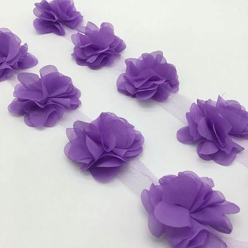 (1 Yard, 13 Stück) 3D-Chiffon-Blumencluster, Hochzeitskleid, Brautstoff, Spitzenbesatz, Stoff, DIY-Applikation, Nähzubehör, Lila von BSGUZ