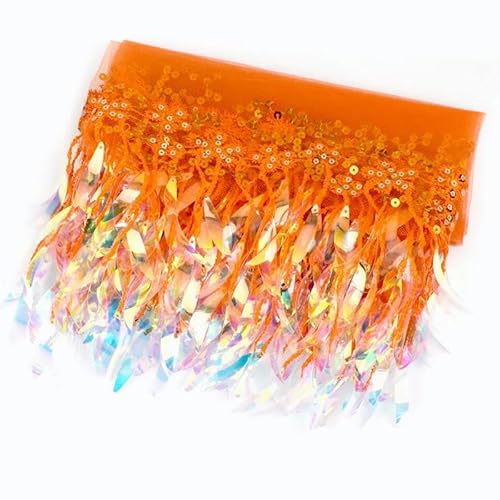 1/2/5 Yards 15 cm Mesh-Pailletten-Quaste Spitzenbesatz Farbiges Fransenband für Bühnenkleid Vorhang DIY Kleidungsstück Nähzubehör-Orange-1 Yard von BSGUZ