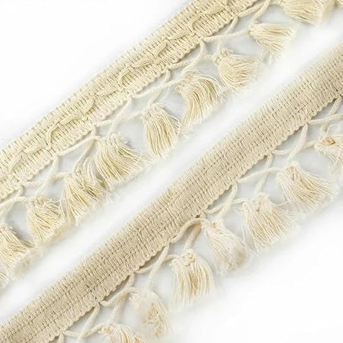 1–10 Yards 6 cm Baumwollfransen-Spitzen-Tropfenquastenbesatzband für Stoff, Heimtextilien, Dekor, DIY, handgefertigtes Nähzubehör, Beige, 5 Yards von BSGUZ