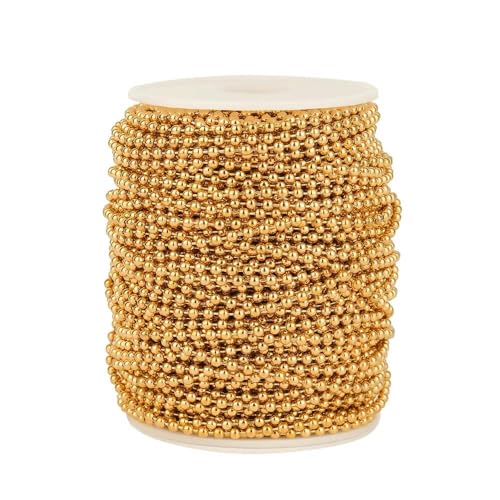 1 Meter Edelstahlperlen 1,5 mm/2 mm/2,5 mm/3,0 mm Kugelketten für Schlüsselanhänger, Schmuckherstellung, DIY-Halsketten, Armband-Beschläge-Goldfarben-Perlen 2 mm von BSGUZ