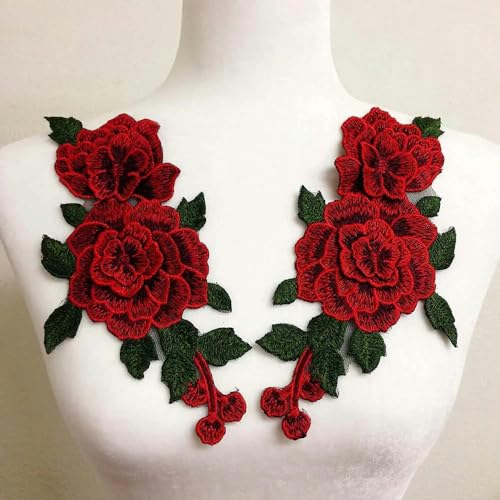 1 Set neue Sonnenblumen-Stickerei-Aufnäher für Kleidung, Aufkleber, Streifen, zum Aufnähen, Kleid, Applikation, DIY-Lochreparatur, Stil 3, Rot, 1 Paar von BSGUZ