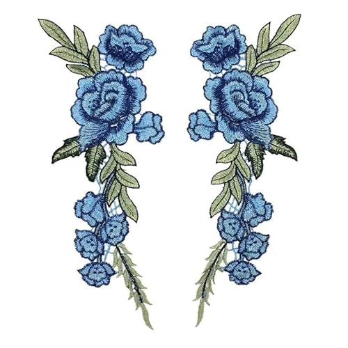 1 Set neue Sonnenblumen-Stickerei-Aufnäher für Kleidung, Aufkleber, Streifen, zum Aufnähen, Kleid, Applikation, DIY-Lochreparatur, Stil 4, Blau, 1 Paar von BSGUZ