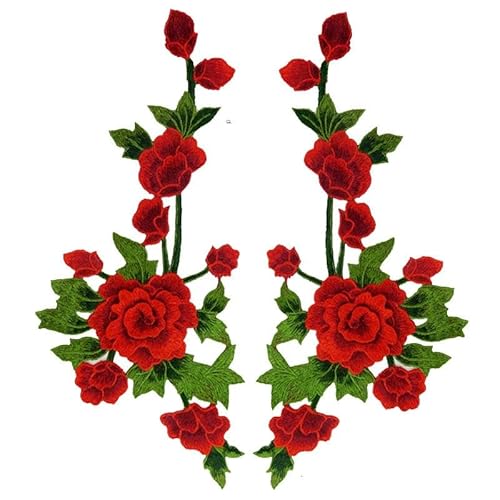 1 Set neue Sonnenblumen-Stickerei-Aufnäher für Kleidung, Aufkleber, Streifen, zum Aufnähen, Kleid, Applikation, DIY-Lochreparatur, Stil 7, Rot, 1 Paar von BSGUZ