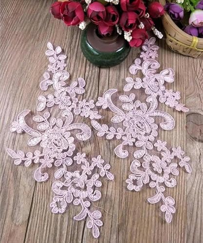 1 Yard Rosa Elfenbein Hübsche Pailletten-Stickerei Spitzenbesatz für Braut Hochzeitskleid Kostüm Design Spitzenband Stoff 8cm-Rosa 2 Paare von BSGUZ