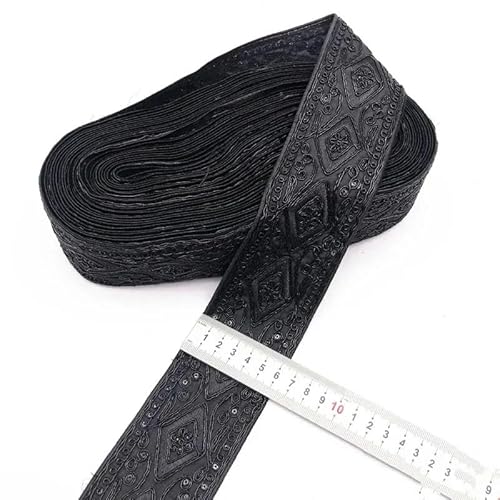 1 Yards Pailletten Schwarzes Stoffband Spitzenbesatz Blumendekorativ Bestickt Für Handarbeitsbedarf Kleidungsstücke Kopfschmuck Nähen-2-1Yard von BSGUZ