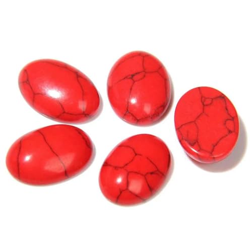 10 Stück/Los Naturstein-Cabochon-Perlen, Achate, Malachit, Heilung, ovale Cabochon-Steinperle für DIY-Ringe, handgefertigten Schmuck – 20. Roter Howlith – 10 x 14,0 mm von BSGUZ