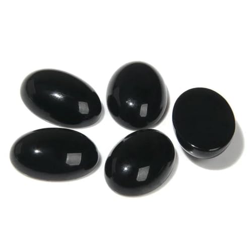 10 Stück/Los Naturstein-Cabochon-Perlen, Achate, Malachit, Heilung, ovale Cabochon-Steinperle für DIY-Ringe, handgefertigten Schmuck – 25. Schwarze Achate – 10 x 14,0 mm von BSGUZ