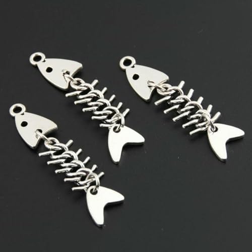 10 Stück Silber Farbe 46x11mm 3D Fischgräten Charms Fisch Anhänger Fit DIY handgefertigten Metallschmuck Herstellung finden Zubehör-Standard von BSGUZ