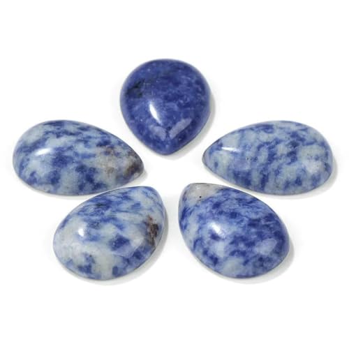 10 Stück natürliche Wassertropfen-Stein-Cabochon-Perlen, halbflache Tropfen-Kamee-Perlen, passend für DIY-Schmuckringe, Ohrringe, Broschen, Zubehör, Nr. 5, blauer Punkt, 15 x 20 mm von BSGUZ