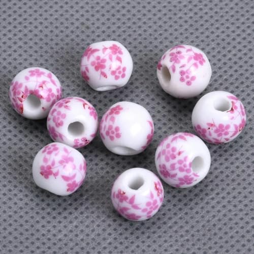 10 Stück runde 6 mm 8 mm 10 mm 12 mm Blumenmuster Keramik Porzellan lose Abstandsperlen Menge zur Schmuckherstellung DIY Armbandzubehör-33 Rosa-Pink-10 mm von BSGUZ