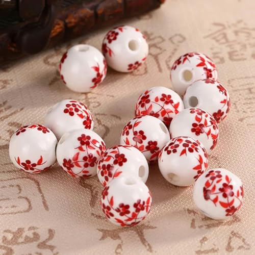 10 Stück runde 6 mm 8 mm 10 mm 12 mm Blumenmuster Keramik Porzellan lose Abstandsperlen Menge zur Schmuckherstellung DIY Armbandzubehör-6 Rot-10 mm von BSGUZ