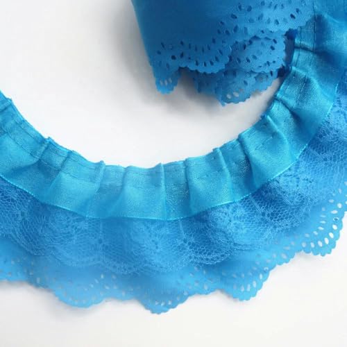 10 Yard, 65 mm, 3-lagig, plissiertes Organza-Spitzenband, geraffter Netz-Chiffon-Stoff, handgefertigt, Spitzenbesatz zum Selbermachen, Hochzeitskleid, Nähhandwerk, blau, 10 Yards von BSGUZ