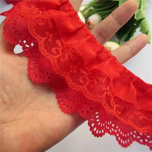 10 Yard, 65 mm, 3-lagig, plissiertes Organza-Spitzenband, geraffter Netz-Chiffon-Stoff, handgefertigt, Spitzenbesatz zum Selbermachen, Hochzeitskleid, Nähhandwerk, rot, 10 Yards von BSGUZ