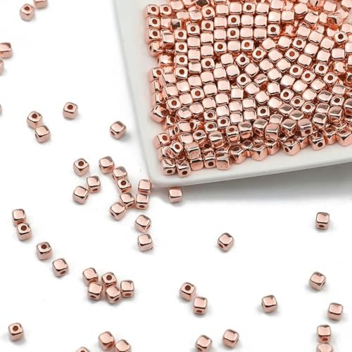 100–400 Stück goldfarbene Perlen 4 mm 6 mm CCB Würfel Krone Herz Anhänger Stern Abstandshalter lose Perlen für Liebesschmuck Herstellung von Armbändern DIY SR Würfel 4 mm Rose-100 Stück von BSGUZ