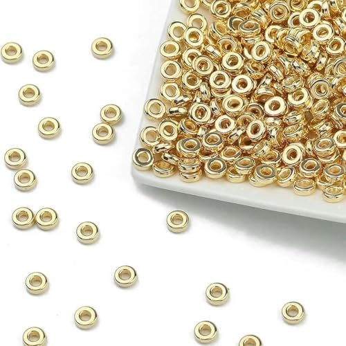 100–400 Stück goldfarbene Perlen 4 mm 6 mm CCB Würfel Krone Herz Anhänger Stern Spacer Lose Perlen für Liebesschmuck Herstellung von Armbändern DIY S-COIN 6 x 2 mm KC-100 Stück von BSGUZ