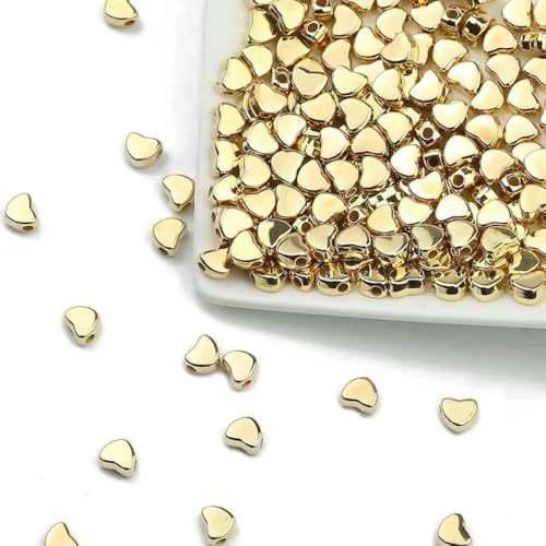 100–400 Stück goldfarbene Perlen 4 mm 6 mm CCB Würfel Krone Herz Anhänger Stern Spacer Lose Perlen für Liebesschmuck Herstellung von Armbändern DIY S-Love 6 mm KC-100 Stück von BSGUZ