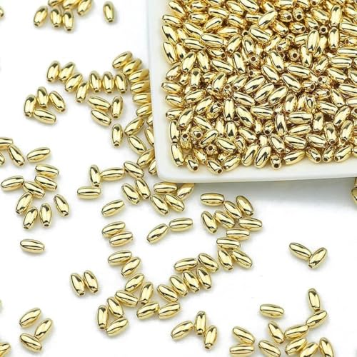 100–400 Stück goldfarbene Perlen 4 mm 6 mm CCB Würfel Krone Herz Anhänger Stern Spacer Lose Perlen für Liebesschmuck Herstellung von Armbändern DIY S-Reis 4 x 8 mm KC-100 Stück von BSGUZ