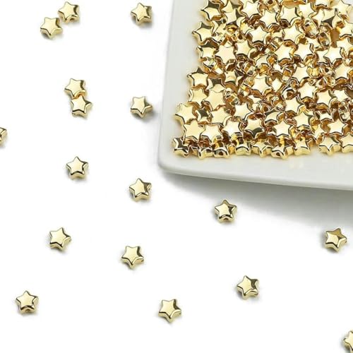 100–400 Stück goldfarbene Perlen 4 mm 6 mm CCB Würfel Krone Herz Anhänger Stern Spacer Lose Perlen für Liebesschmuck Herstellung von Armbändern DIY S-Stern 6 mm KC-100 Stück von BSGUZ