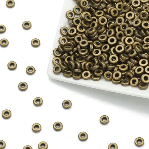 100–400 Stück goldfarbene Perlen 4 mm 6 mm CCB Würfel Krone Herz Anhänger Stern Spacer lose Perlen für Liebesschmuck Herstellung von Armbändern DIY S-COIN 6 x 2 mm Bronze-100 Stück von BSGUZ