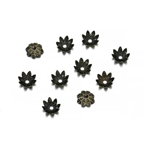 100 Stück/Los 8 10 mm Lotusblume Metall lose Abstandshalter Perlenkappen Kegelendperlen Kappe Filigran für DIY Schmuckherstellung-Antike Bronze-10 mm von BSGUZ