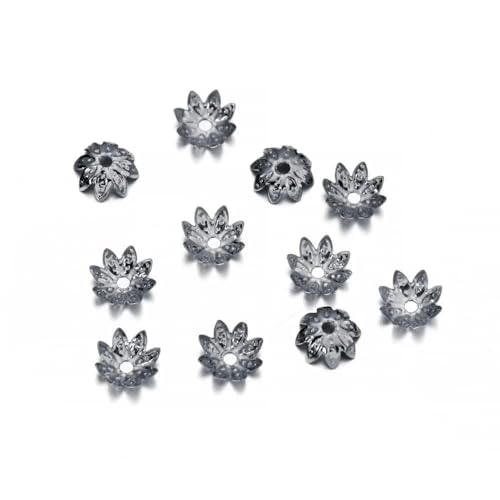 100 Stück/Los 8 10 mm Lotusblume Metall lose Abstandshalter Perlenkappen Kegelendperlen Kappe Filigran für DIY Schmuckherstellung-GunBlack-8mm von BSGUZ