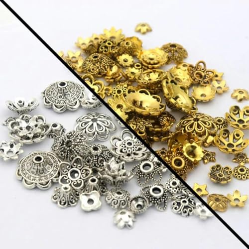 150 Stück gemischte tibetische Kupfer-Vintage-Metall-Abstandshalter-Perlenkappen zur Schmuckherstellung, DIY-Zubehör, Zubehör, Großhandel, Antik-Gold/Silber von BSGUZ