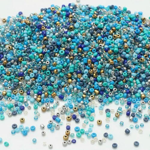 18 g, gemischte Größe, 1,5–4,0 mm, Kristall-Rocailles-Perlen, rund, einfarbig, lose Abstandshalter aus Glas für modische DIY-Armbänder und Schmuck, Himmelblau 18 g, gemischte Größe, 1,5–4,0 mm, Kristall-Rocailles-Perlen, rund, einfarbig, lose Abstandshalter aus Glas für modische DIY-Armbänder und Schmuck, Himmelblau von BSGUZ