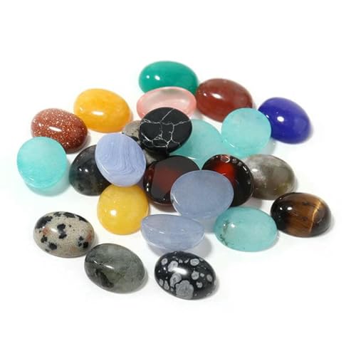 2–5 Stück/Packung Naturstein-Cabochon, ovaler Cabochon, Achat, Lapislazuli, lose Perlen mit flacher Rückseite, Cameo-Cabochon, Abstandshalter für DIY-Ringe und Halsketten, Mix, 10 x 14,0 mm, 5 Stüc von BSGUZ