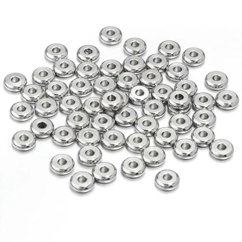 20/50 Stück Edelstahl-Charm-Abstandshalterperlen, flaches rundes Rad, lose Perle zur Schmuckherstellung, DIY-Armband, Zubehör finden-Stahl 50 Stück-6 x 2 mm, Loch 2 mm von BSGUZ