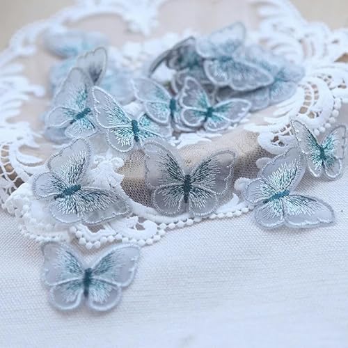 20 Stück doppellagige Organza-Schmetterlings-Patch, Stickerei, Stoffaufkleber, Brautschleier, Zubehör, Aufnäher zum Aufnähen für Kleidung, 1 von BSGUZ