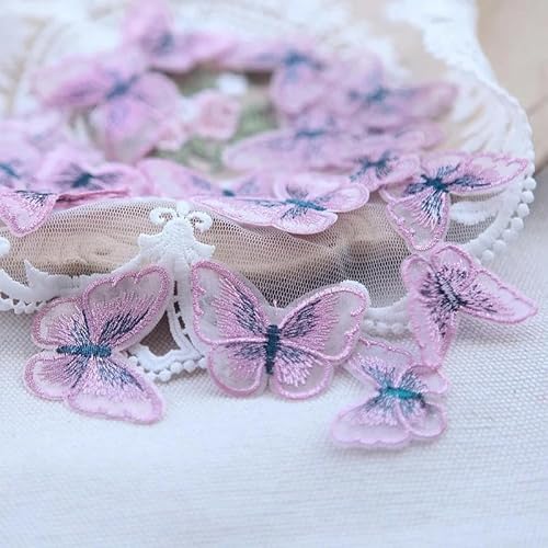 20 Stück doppellagige Organza-Schmetterlings-Patch, Stickerei, Stoffaufkleber, Brautschleier, Zubehör, Aufnäher zum Aufnähen für Kleidung, 32 von BSGUZ