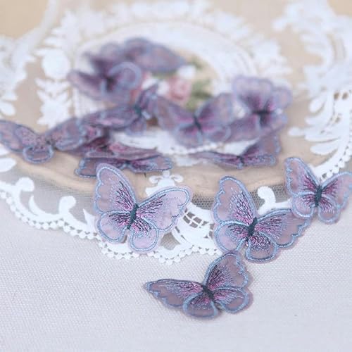 20 Stück doppellagige Organza-Schmetterlings-Patch, Stickerei, Stoffaufkleber, Brautschleier, Zubehör, Aufnäher zum Aufnähen für Kleidung, 6 von BSGUZ