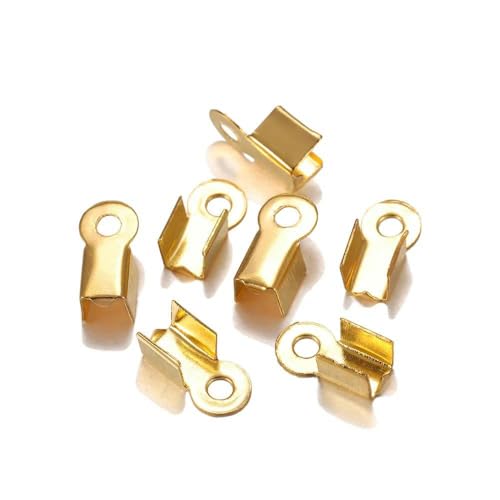 200 Stück/Los Cove-Verschlüsse, Kordel-Endkappen, Schnurband, Lederclip, Spitze, Falt-Quetschperlen-Verbinder für die Schmuckherstellung, DIY-Zubehör, Gold, 3,5 x 9 mm von BSGUZ