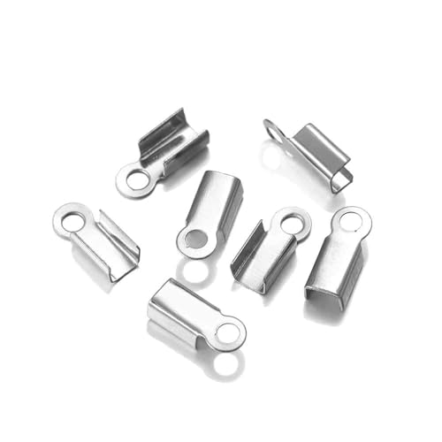 200 Stück/Los Cove-Verschlüsse, Kordel-Endkappen, Schnurband, Lederclip, Spitze, Falt-Quetschperlen-Verbinder für die Schmuckherstellung, DIY-Zubehör, Rhodium, 3 x 6 mm von BSGUZ