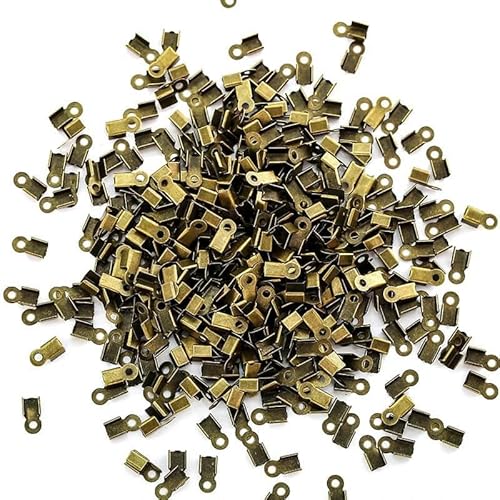 200 Stück 3 x 6/4 x 9 mm Quetschperlen, Hohlverschlüsse, Kordel-Endkappen, Schnurband, Lederclip, Umschlag für Halskettenverbinder, Bronze, 3,0 mm von BSGUZ