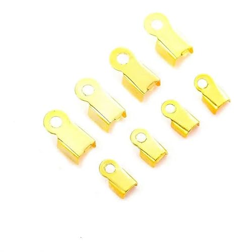 200 Stück 3 x 6/4 x 9 mm Quetschperlen, Hohlverschlüsse, Kordel-Endkappen, Schnurband, Lederclip, Umschlag für Halskettenverbinder, Gold, 3,0 mm von BSGUZ