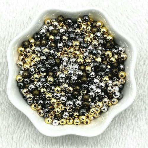 3/4/5/6/8 mm Plattierung Gold/Silber/Bronze Metallperlen Glatte Kugel-Abstandshalterperlen zur Schmuckherstellung, DIY-Handgefertigtes Zubehör-Mischfarbe-4,0 mm (100 Stück) von BSGUZ