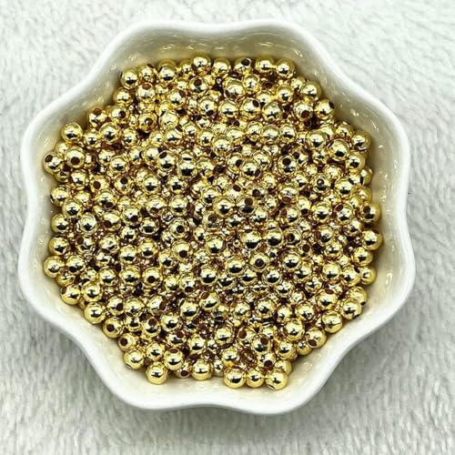 3/4/5/6/8 mm Plattierung Gold/Silber/Bronze Metallperlen Glatte Kugel-Abstandshalterperlen zur Schmuckherstellung, handgefertigte DIY-Accessoires-Gold-5 mm (50 Stück) von BSGUZ