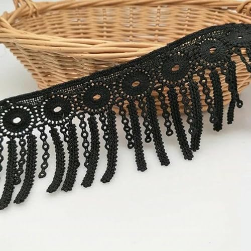 3 Yards 8 cm weiße schwarze Spitzenbesätze, Spitzenband, Spitzenstoff, modische Quasten-Kleid-Applikation, DIY-Nähapplikation, Basteln, Schwarz von BSGUZ