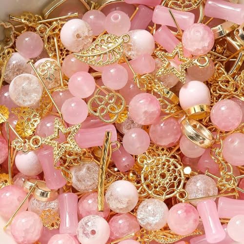 30–50 g/Los bunte gemischte Glasperlen, Metallanhänger, Abstandsperlen, Schmuckzubehör für DIY-Armbänder, Halsketten, Schmuckherstellung, Rosa-Gold, 50 Gramm von BSGUZ