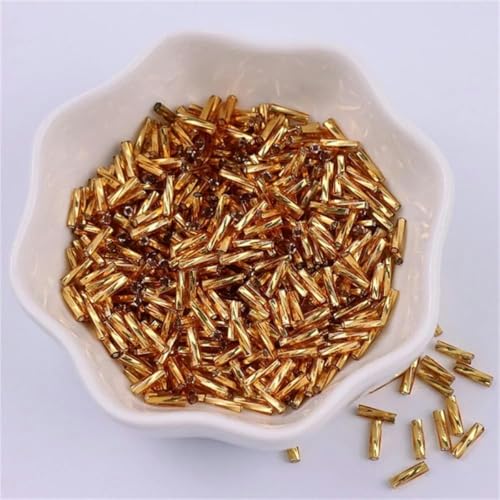 300 Stück 11/0 Röhrenperle 2 x 6 mm Twist-Bugles Glasperlen Spiralförmige Rocailles-Perlen für DIY-Armbänder, Schmuck, Kleiderherstellung, Kleidungsstücke, Zubehör-Dunkelgold 9-2 x 6 mm, 450 g, 13.5 von BSGUZ