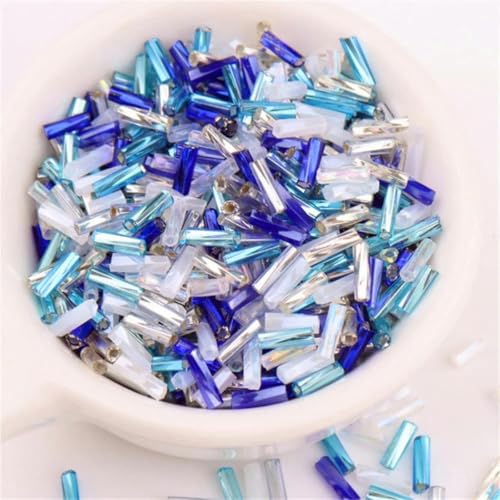 300 Stück 11/0 Röhrenperle 2 x 6 mm Twist-Bugles Glasperlen Spiralförmige Rocailles-Perlen für DIY-Armbänder, Schmuck, Kleiderherstellung, Kleidungsstücke, Zubehör-Mix Blues5-2 x 6 mm, 450 g, 13.5 von BSGUZ