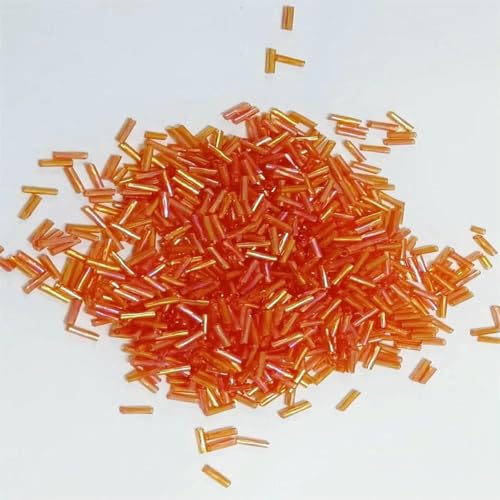 300 Stück 11/0 Röhrenperlen 2 x 6 mm Twist-Bugles Glasperlen Spiralförmige Rocailles für DIY-Armbänder, Schmuck, Kleiderherstellung, Kleidungsstücke, Zubehör-Orange AB43-2 x 6 mm, 450 g, 13.500 Stüc von BSGUZ