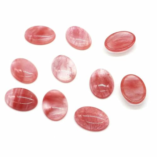 5 Stück/Los ovale Cabochon-Perlen, natürliche Kristalle, Stein, flache Rückseite, Kamee, Abstandshalter für Schmuckherstellung, DIY-Anhänger, Halskette – Kirschquarz – 30 x 40 mm von BSGUZ